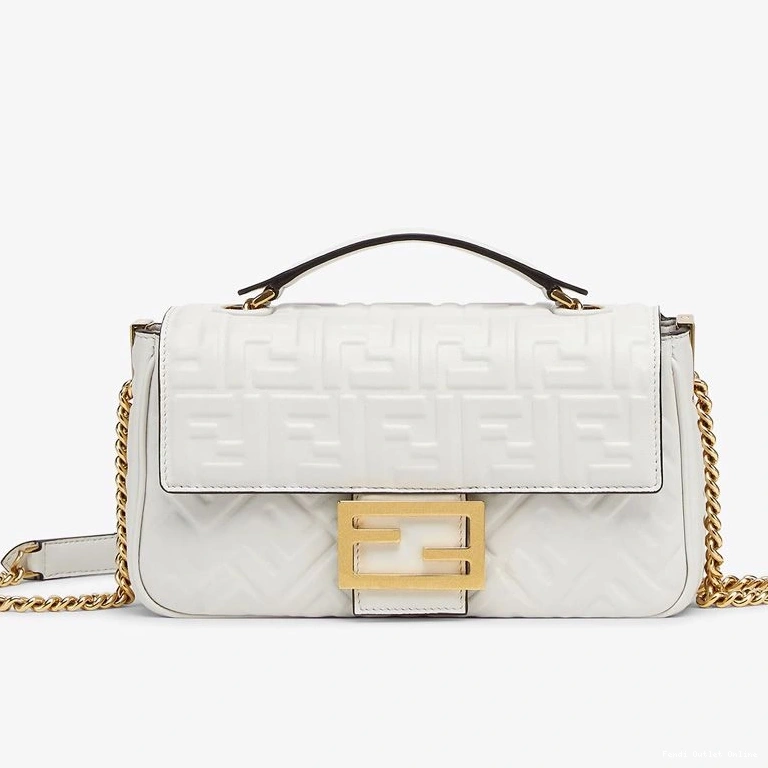 Cheap Midi Fendi Baguette In Chain Leather Nappa FF White Motif Bag 0810